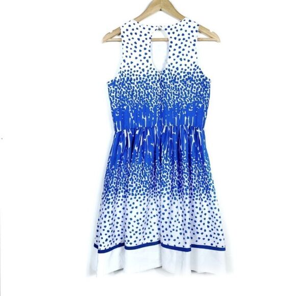 Eliza J Blue & White Multi Print Design Keyhole Dress Feminine Party Event - Picture 6 of 14